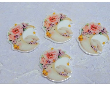 Кабошон-вырубка "Луна с цветами" 3*3,3 см - 1 шт.