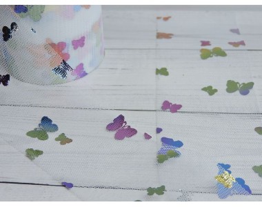 Фатин "Бабочки" 5,5 см, цв. белый - 1 м.