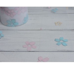 Фатин "Цветочки" 5,5 см, цв. белый - 1 м.