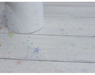 Фатин "Звездочки" 5,5 см, цв. белый - 1 м.