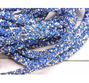 Шнур со стразами, цв. синий/серебро - отрез  50 см.