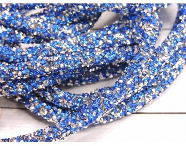 Шнур со стразами, цв. синий/серебро - отрез  50 см.
