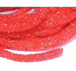 Шнур со стразами, цв. красный - отрез  50 см.