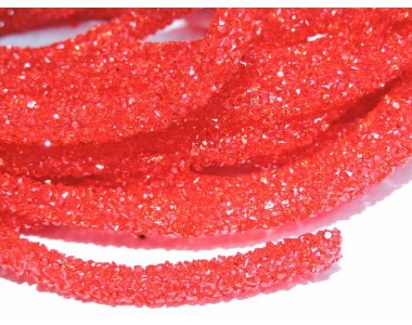 Шнур со стразами, цв. красный - отрез  50 см.