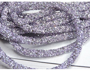 Шнур со стразами, цв. светло-фиолетовый/серебро - отрез  50 см.