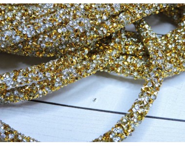 Шнур со стразами, цв. серебро/золото - отрез  50 см.