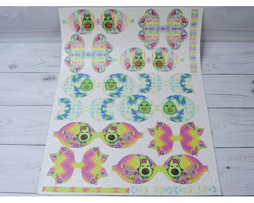 Кожзам-шаблон для бантиков с блестками "Авокадо" 20*30 см  - 1 лист 