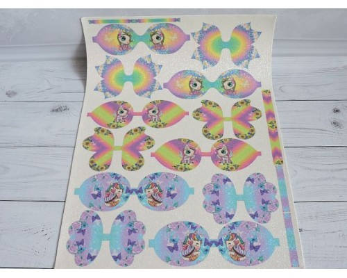 Кожзам-шаблон для бантиков с блестками "Единорог" 20*30 см - 1 лист