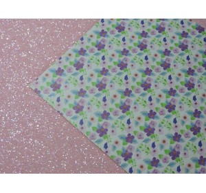 Кожзам двухсторонний "Цветы", цв. розовый - 1 лист