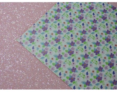 Кожзам двухсторонний "Цветы", цв. розовый - 1 лист