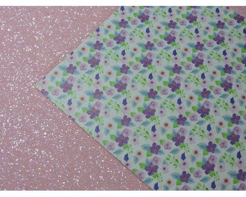 Кожзам двухсторонний "Цветы", цв. розовый - 1 лист