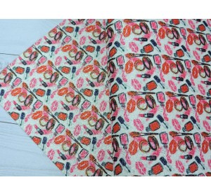 Кожзам с блестками "Косметика" - 1 лист