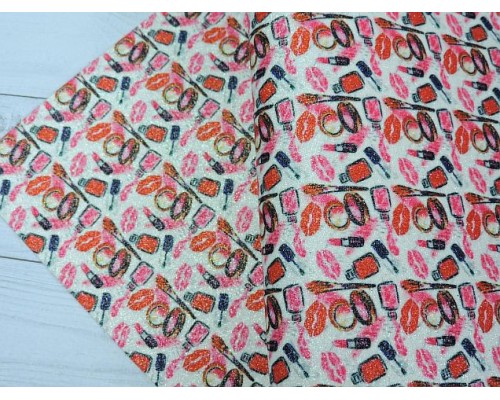 Кожзам с блестками "Косметика" - 1 лист