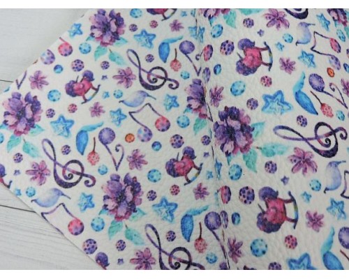 Кожзам зернистый с рисунком "Ноты" - 1 лист