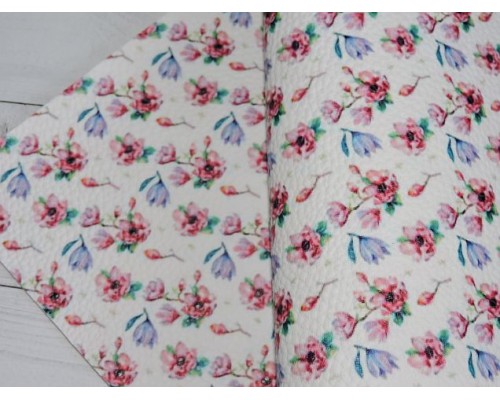 Кожзам зернистый с рисунком "Цветочки" - 1 лист