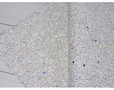 Кожзам "Блестки", цв. белый №11 - 1 лист