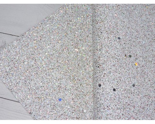 Кожзам "Блестки", цв. белый №11 - 1 лист