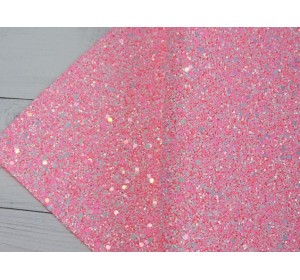 Кожзам "Блестки", цв. розовый - 1 лист