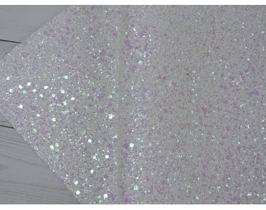 Кожзам "Блестки", цв. белый - 1 лист
