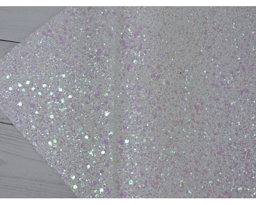 Кожзам "Блестки", цв. белый - 1 лист