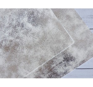 Кожзам с напылением, цв. белый/серебро - 1 лист