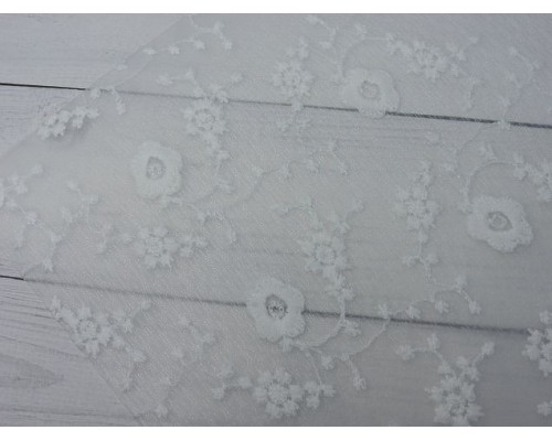 Пленка ПВХ с вышивкой "Цветочки", цв. белый - 1 лист