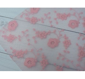 Пленка ПВХ с вышивкой "Цветочки", цв. розовый - 1 лист