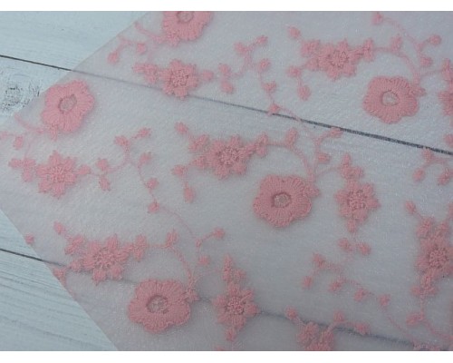 Пленка ПВХ с вышивкой "Цветочки", цв. розовый - 1 лист