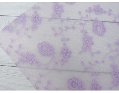 Пленка ПВХ с вышивкой "Цветочки", цв. сиреневый - 1 лист