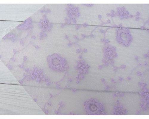 Пленка ПВХ с вышивкой "Цветочки", цв. сиреневый - 1 лист