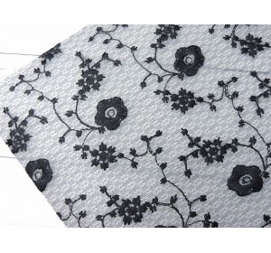 Пленка ПВХ с вышивкой "Цветочки", цв. черный - 1 лист