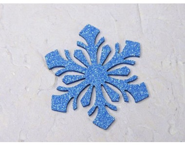 Заготовка-патч из глиттерного фоамирана "Снежинка", цв. синий - 1 шт.