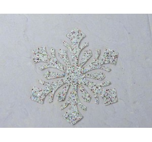 Заготовка-патч из кожзама "Снежинка", цв. белый с цветными блестками - 1 шт.