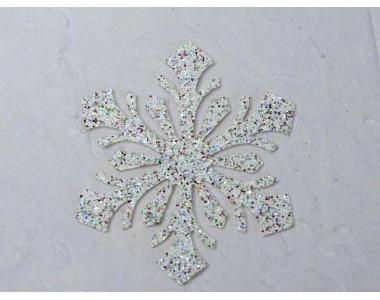 Заготовка-патч из кожзама "Снежинка", цв. белый с цветными блестками - 1 шт.