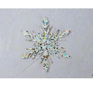 Заготовка-патч из кожзама "Снежинка с острыми кончиками", цв. белый с цветными блестками - 1 шт.