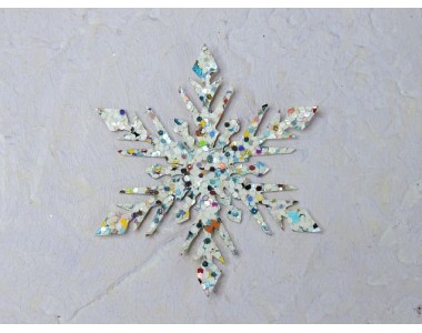 Заготовка-патч из кожзама "Снежинка с острыми кончиками", цв. белый с цветными блестками - 1 шт.