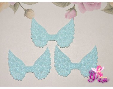 Патч с блестками 4,5 см*3 см "Крылья",  светло-голубой - 1шт.