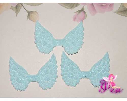 Патч с блестками 4,5 см*3 см "Крылья",  светло-голубой - 1шт.