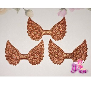 Патч с блестками 4,5 см*3 см "Крылья",  медный - 1шт.