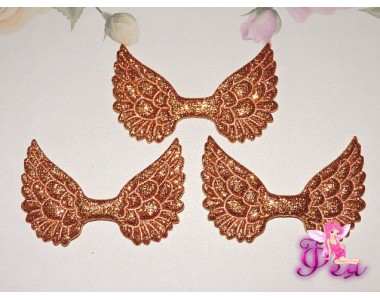 Патч с блестками 4,5 см*3 см "Крылья",  медный - 1шт.