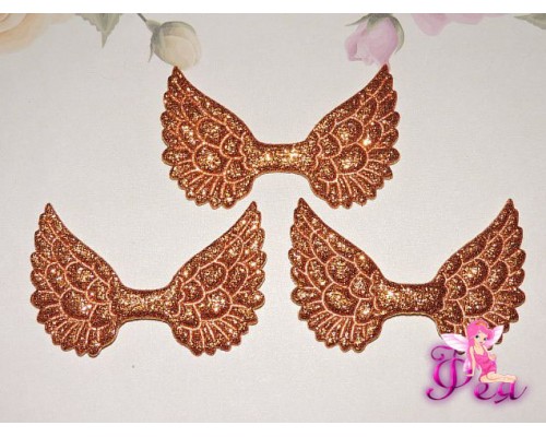 Патч с блестками 4,5 см*3 см "Крылья",  медный - 1шт.
