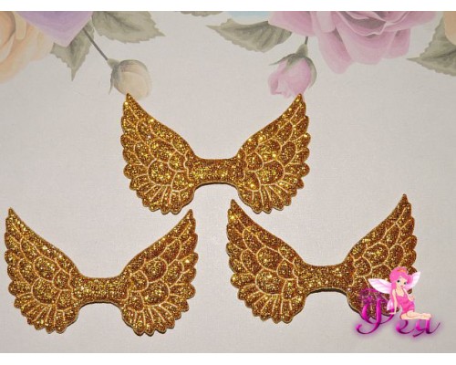 Патч с блестками 4,5 см*3 см "Крылья",  золото - 1шт.