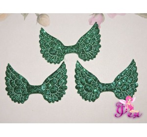 Патч с блестками 4,5 см*3 см "Крылья", зеленый - 1шт.