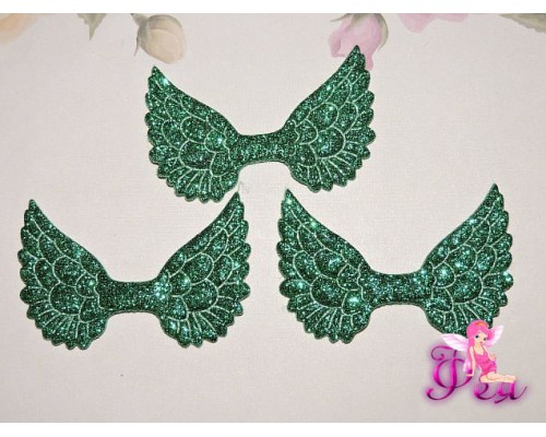 Патч с блестками 4,5 см*3 см "Крылья", зеленый - 1шт.