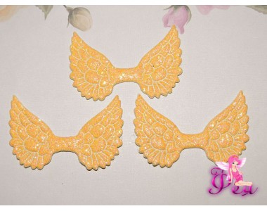 Патч с блестками 4,5 см*3 см "Крылья", желтый - 1шт.