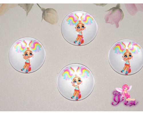 Кабошон стеклянный с рисунком 25 мм "Хэрдораблс "РАДУЖНЫЕ ВОЛОСИКИ - 1шт.