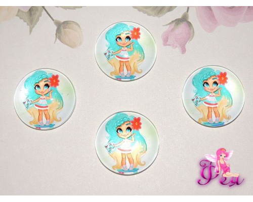 Кабошон стеклянный с рисунком 25 мм "Хэрдораблс " НА СКЕЙТЕ - 1шт.