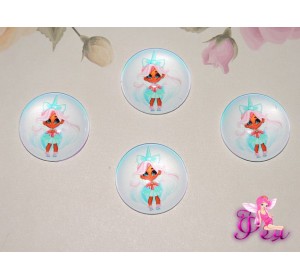 Кабошон стеклянный с рисунком 25 мм "Хэрдораблс " ЕДИНОРОЖИК - 1шт.