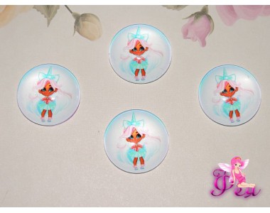 Кабошон стеклянный с рисунком 25 мм "Хэрдораблс " ЕДИНОРОЖИК - 1шт.