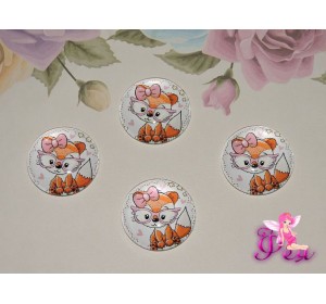 Кабошон стеклянный с рисунком 25 мм "Лисенок" - 1шт